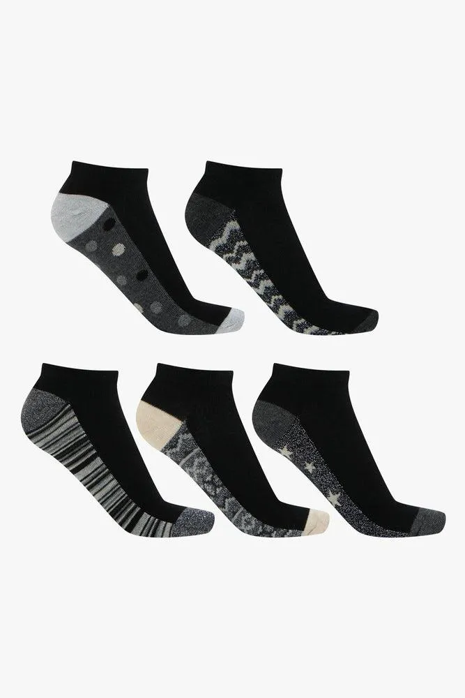 5 Pack Zig Zag Low Cut Socks Black