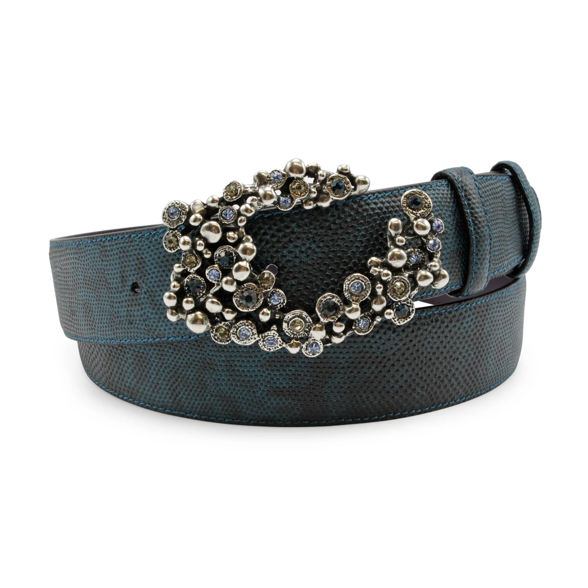 Aqua Blue Mottled Carung Texture Crystal Swirl Belt