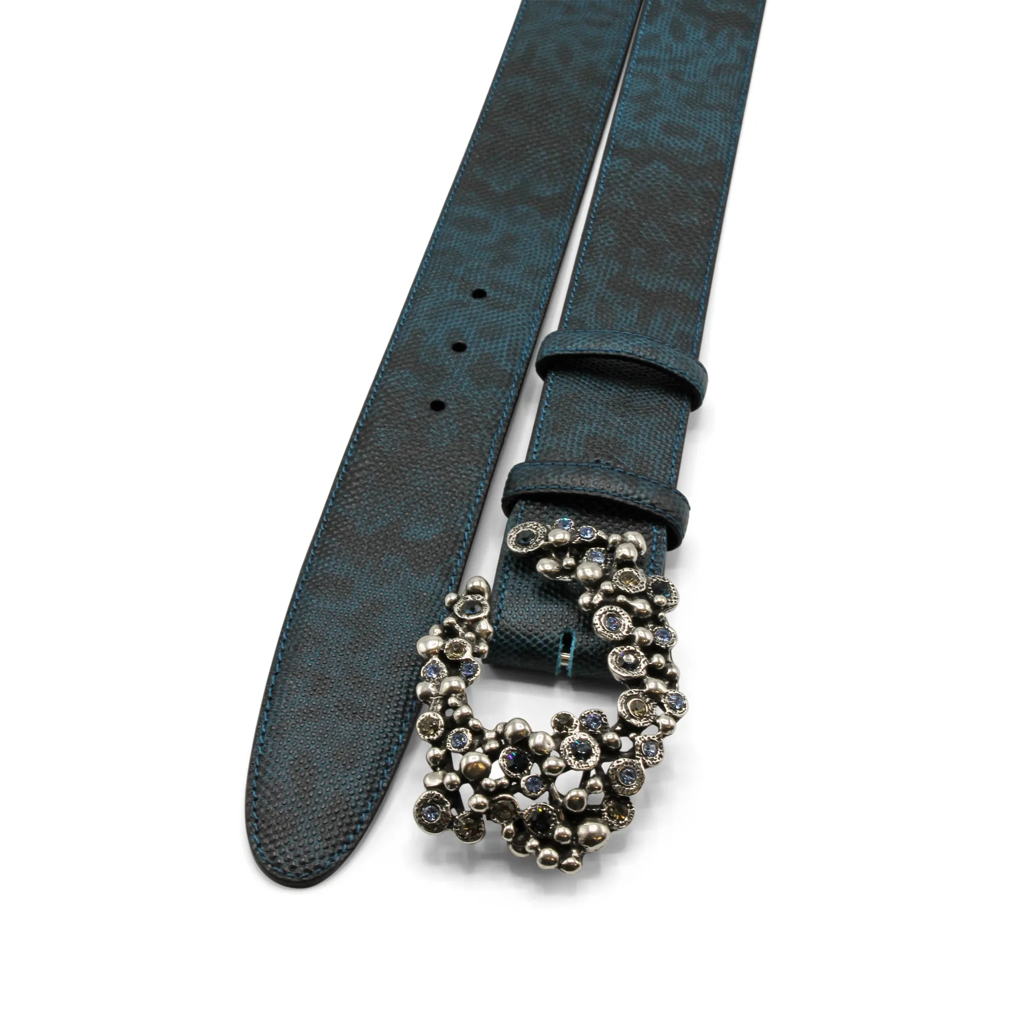 Aqua Blue Mottled Carung Texture Crystal Swirl Belt