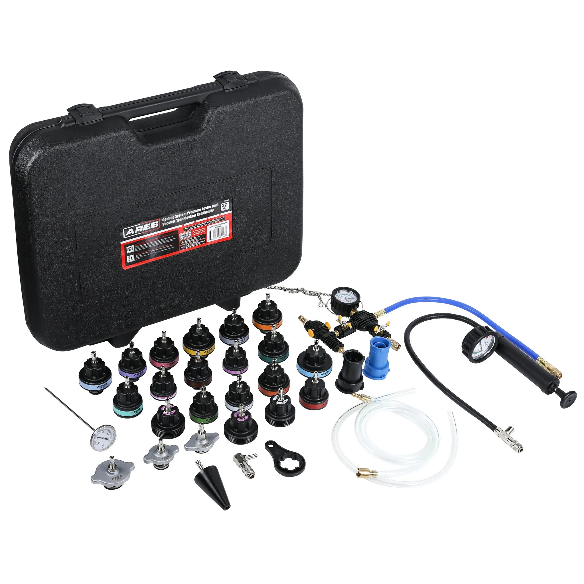 ARES 15044 - 32-Piece Cooling System Leakage Tester and Vacuum Refill Kit