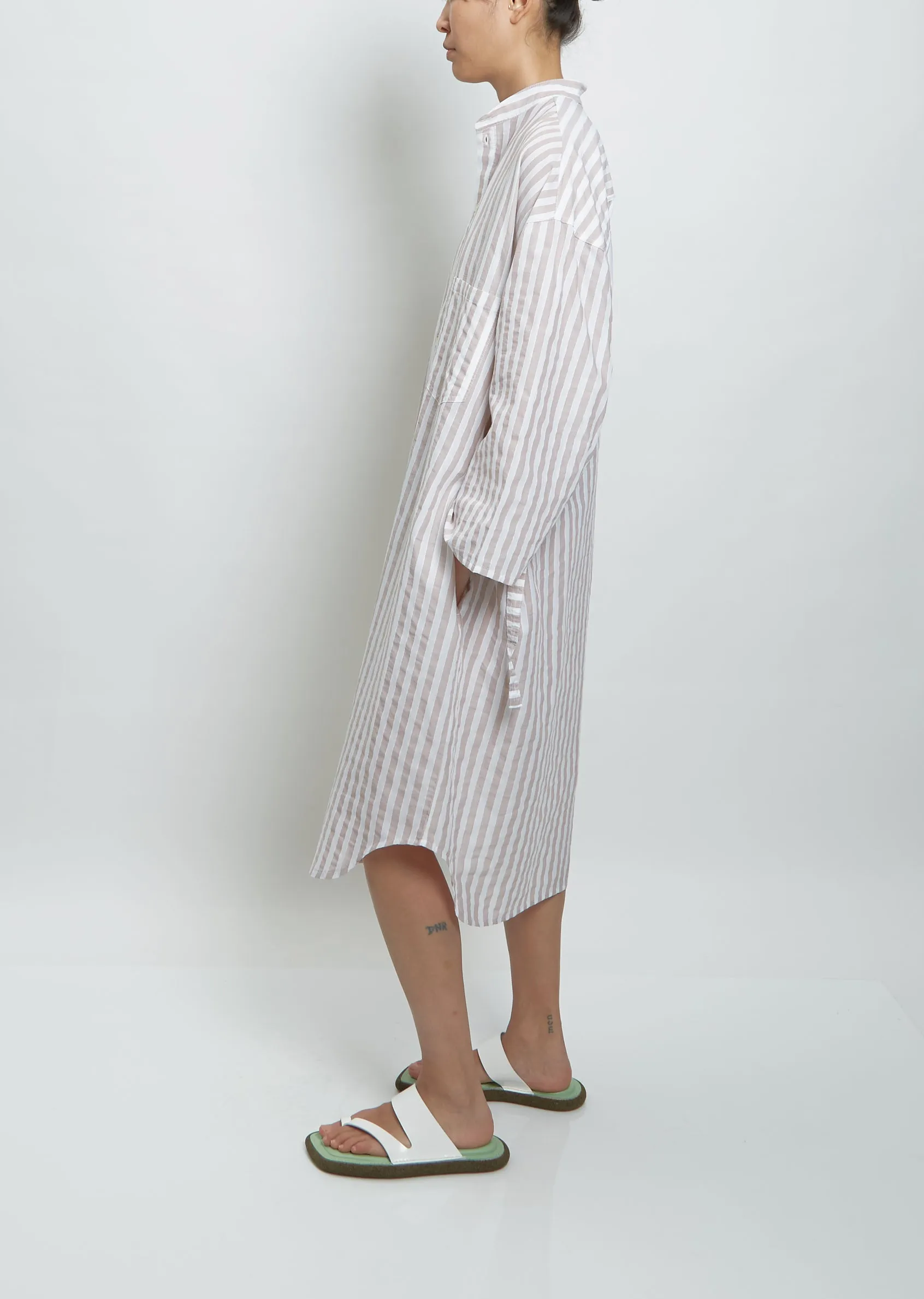 Artist Coat Dress — Taupe Stripe