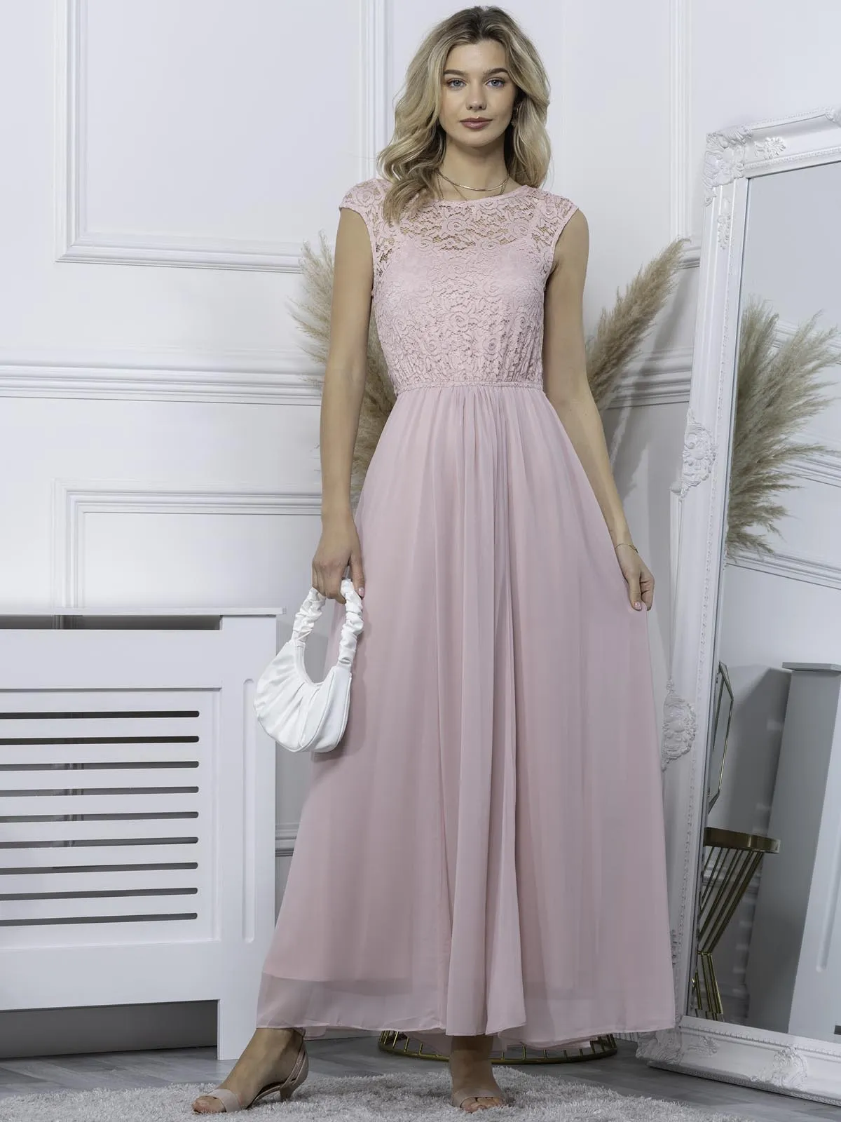 Basia Bridesmaid Lace Bodice Maxi Dress, Light Pink