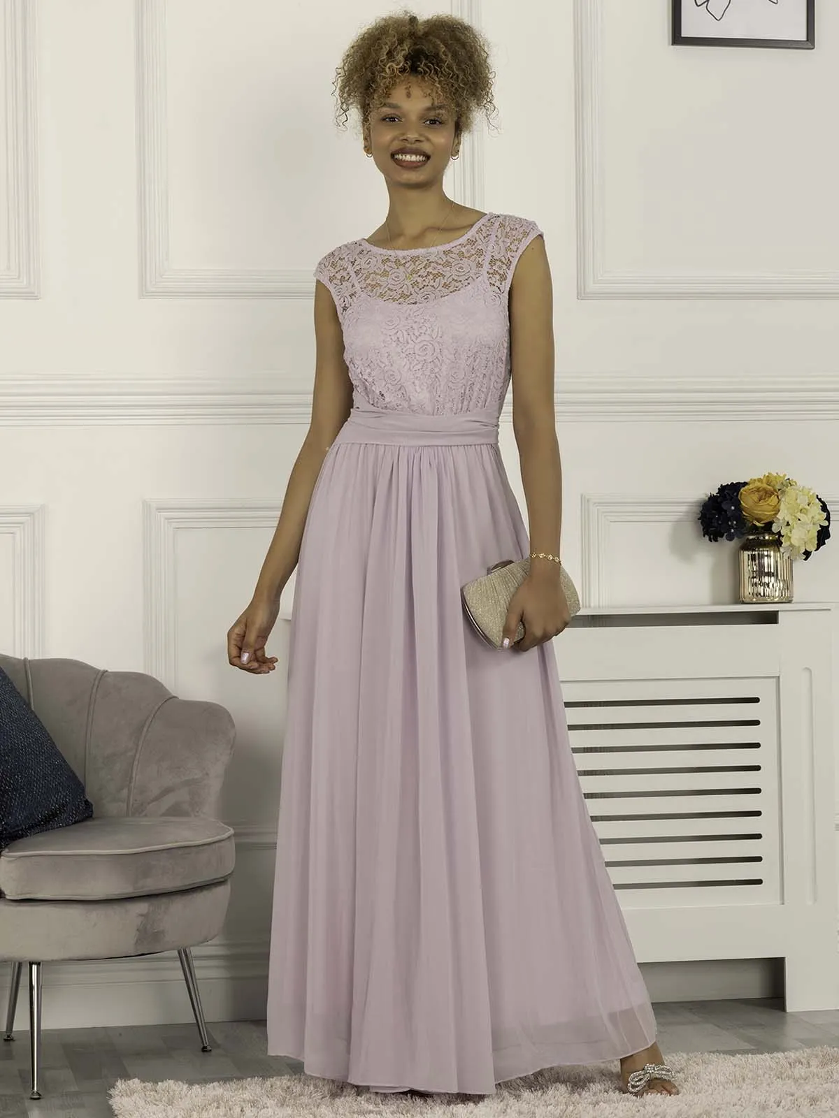 Basia Bridesmaid Lace Bodice Maxi Dress, Lilac