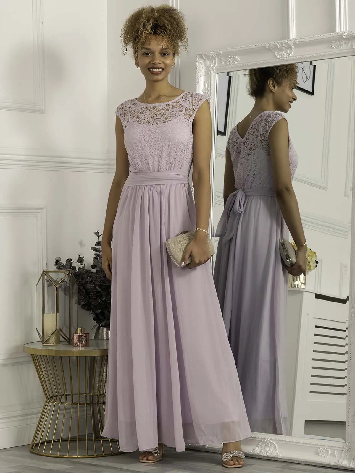 Basia Bridesmaid Lace Bodice Maxi Dress, Lilac