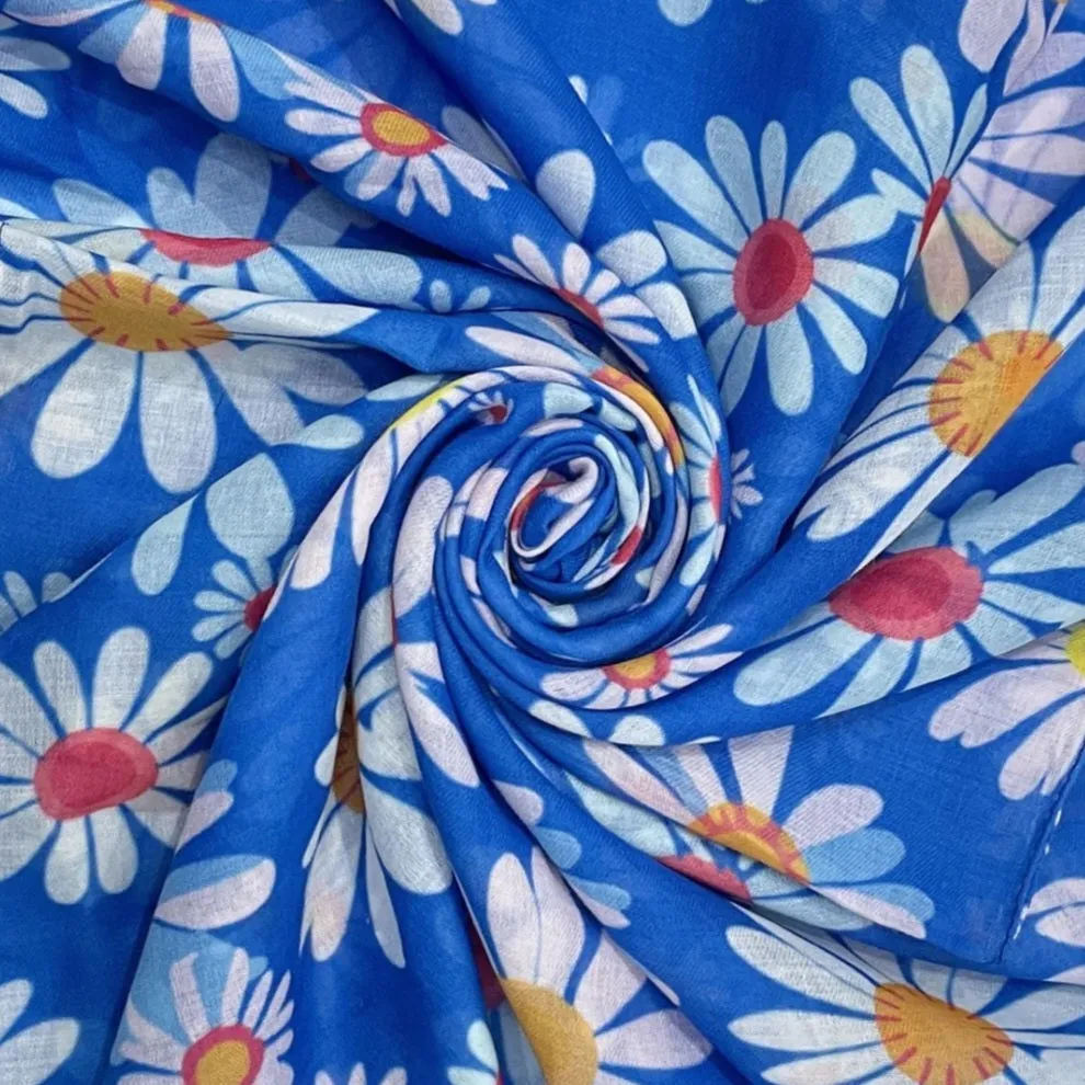 Colourful Daisy Blue Scarf