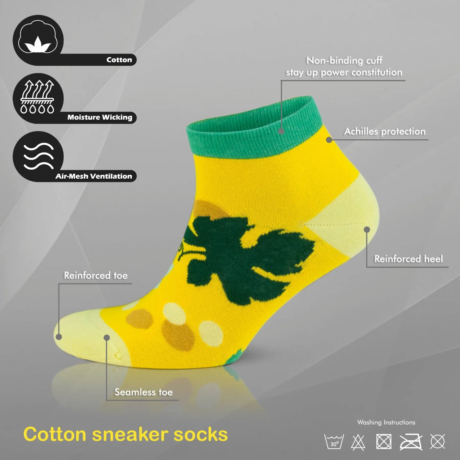 Cotton, Mismatched, Colourful 'Spring Leaves' Ankle Socks