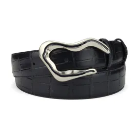 Deep Blue Enamel Swirl Mock Croc Tail Belt