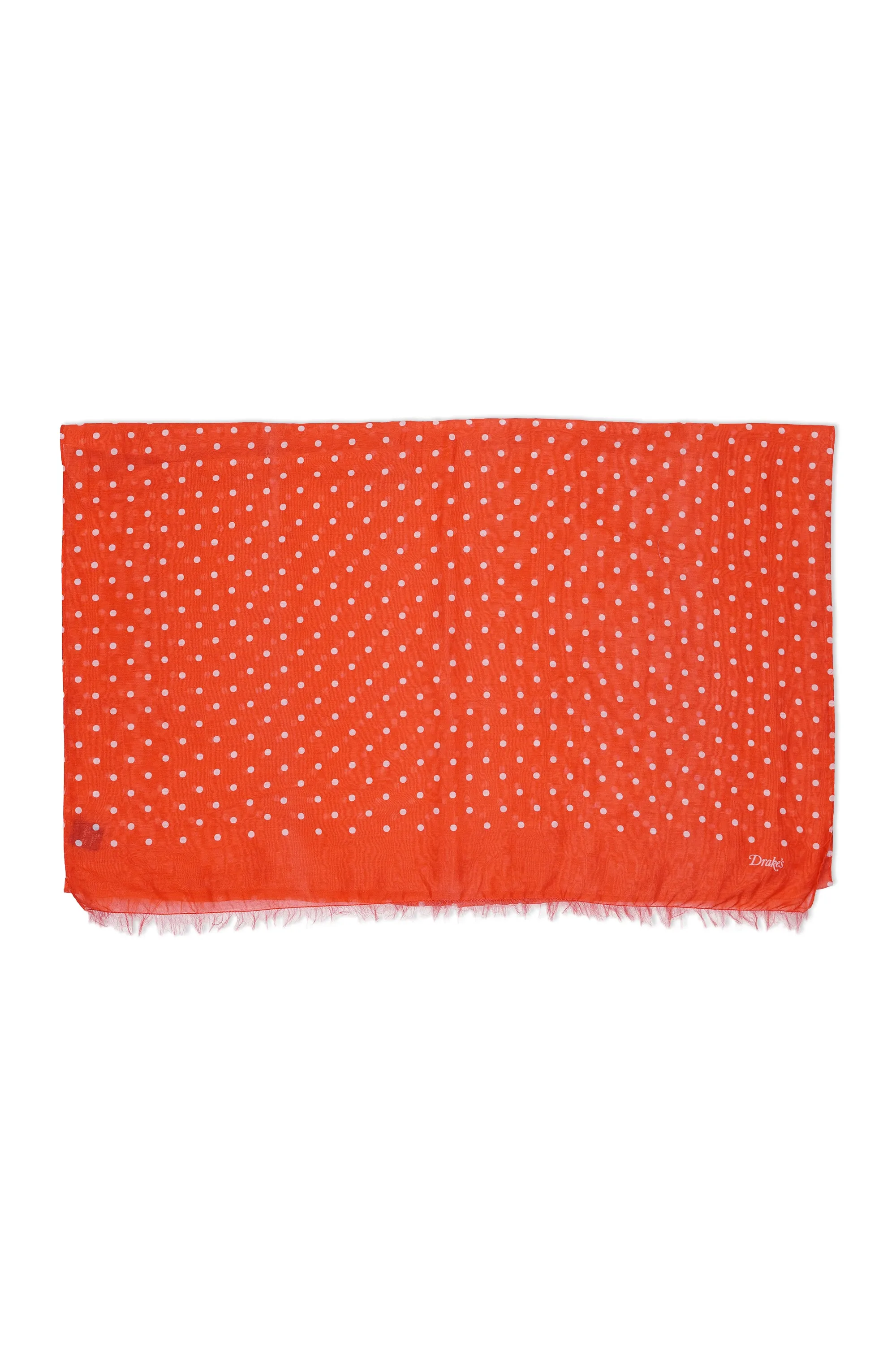 Drake's Orange Red with White Dot Cotton/Silk Scarf