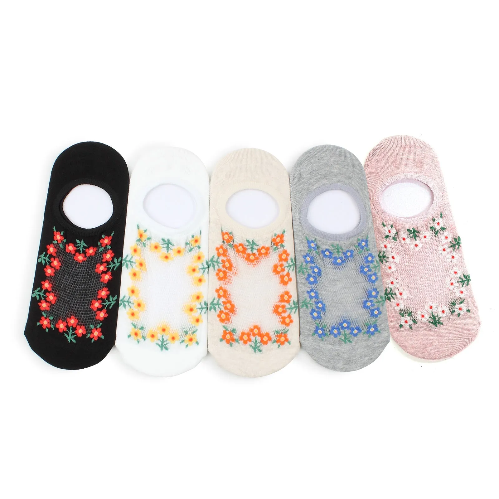 Flower farm netting thread no show socks women non-slip LI59