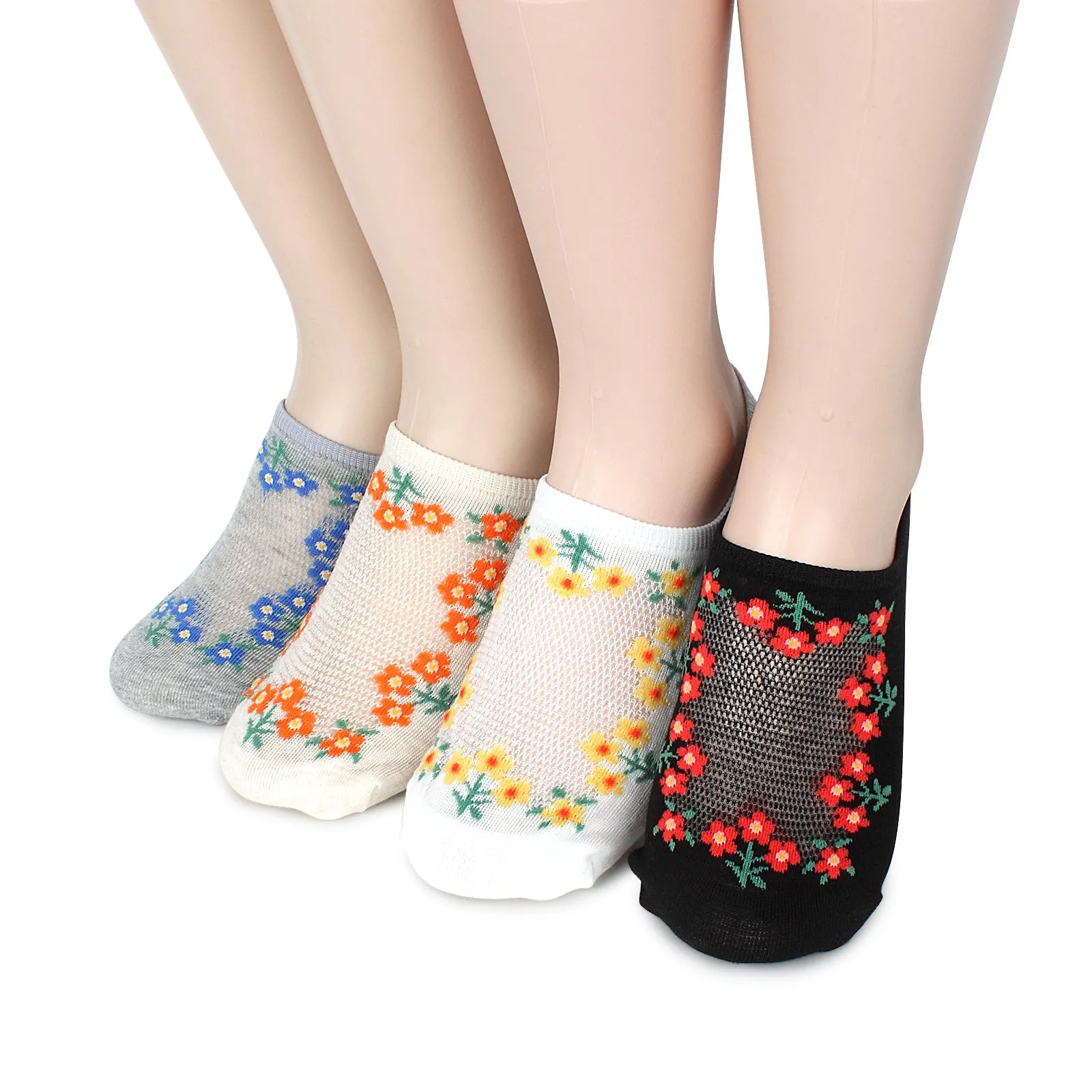 Flower farm netting thread no show socks women non-slip LI59