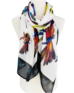 JC021042-G White-Multi Dragonfly Scarf/Shawl