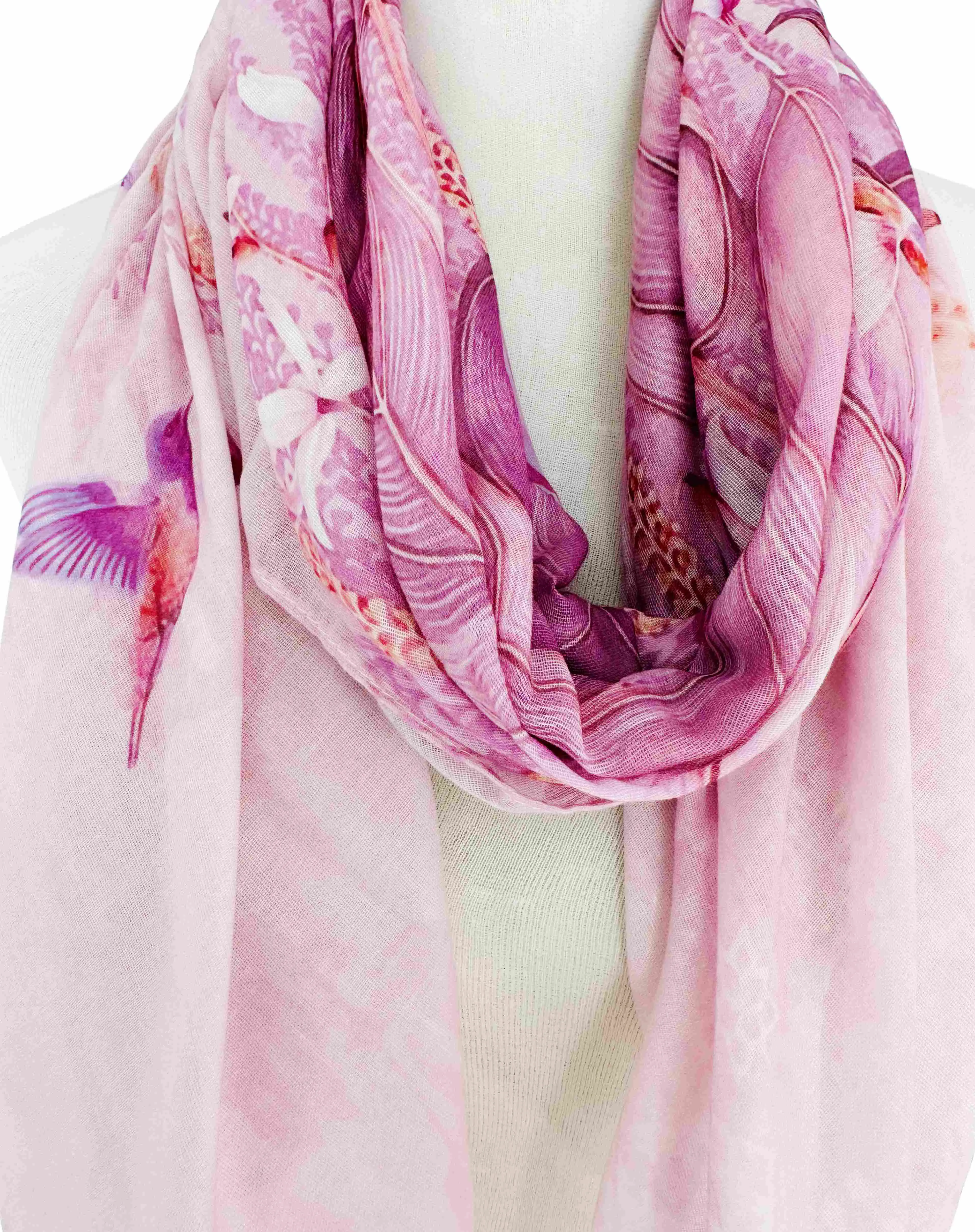 JC0711101-5 Pink Hummingbird Floral Scarf