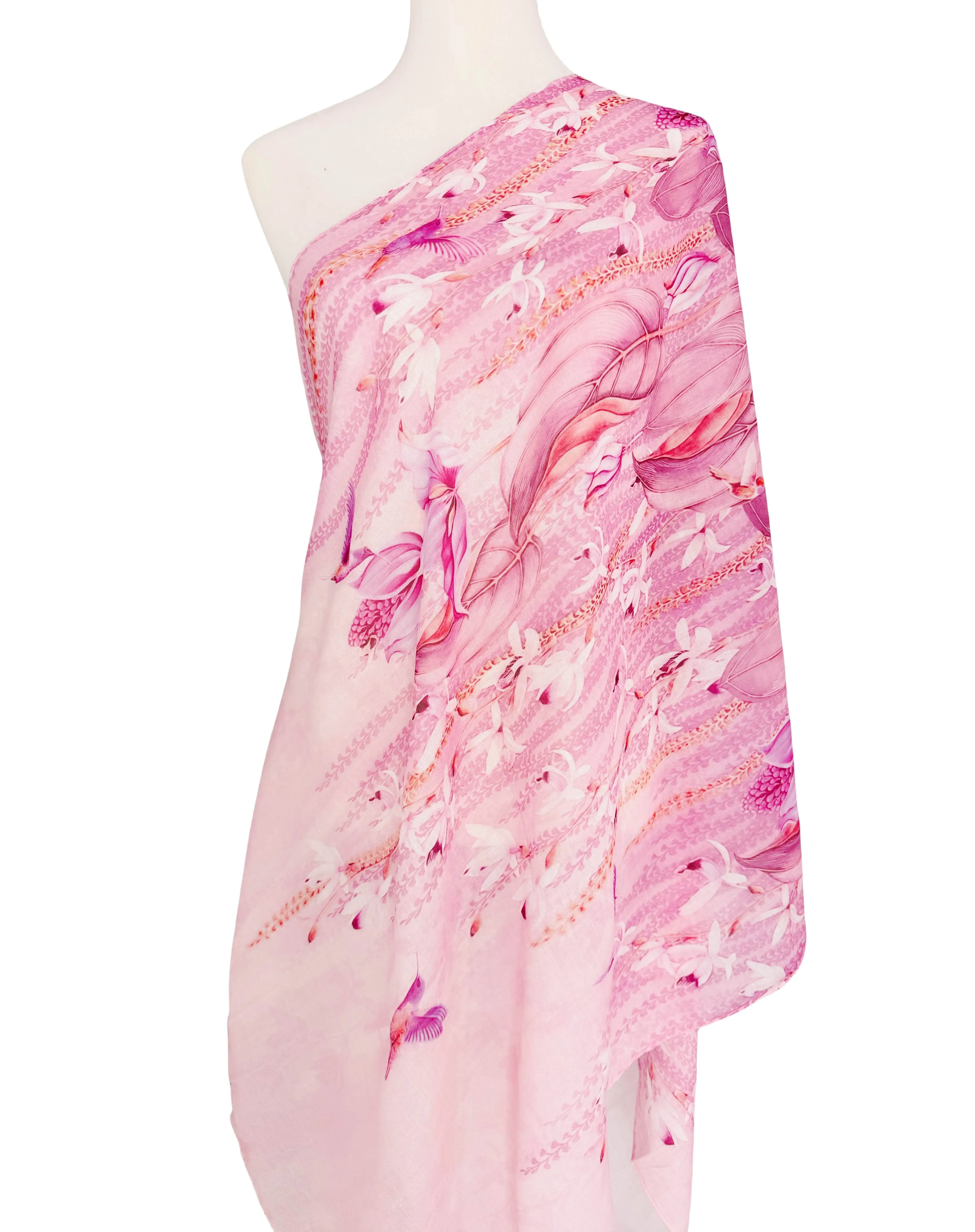 JC0711101-5 Pink Hummingbird Floral Scarf