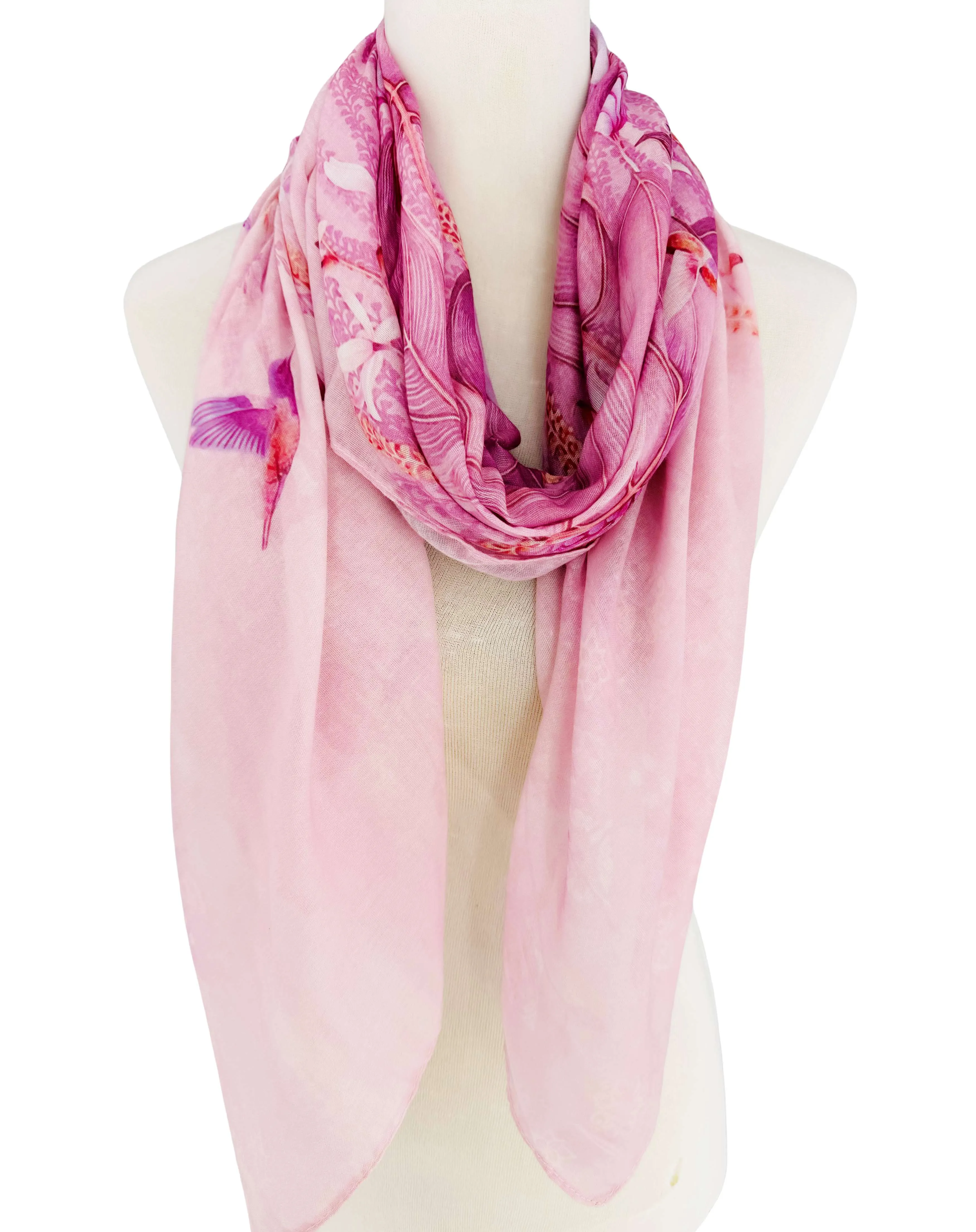 JC0711101-5 Pink Hummingbird Floral Scarf