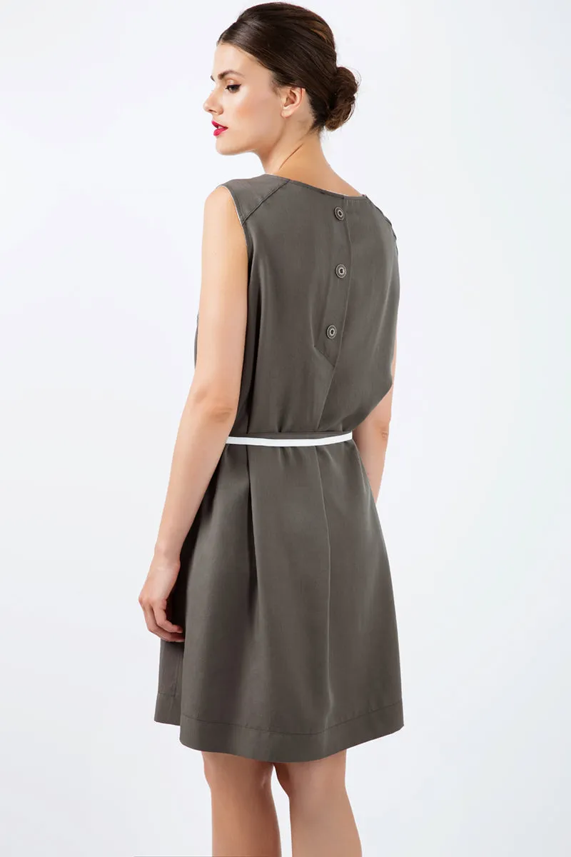 Khaki Colour Straight Dress With Belt