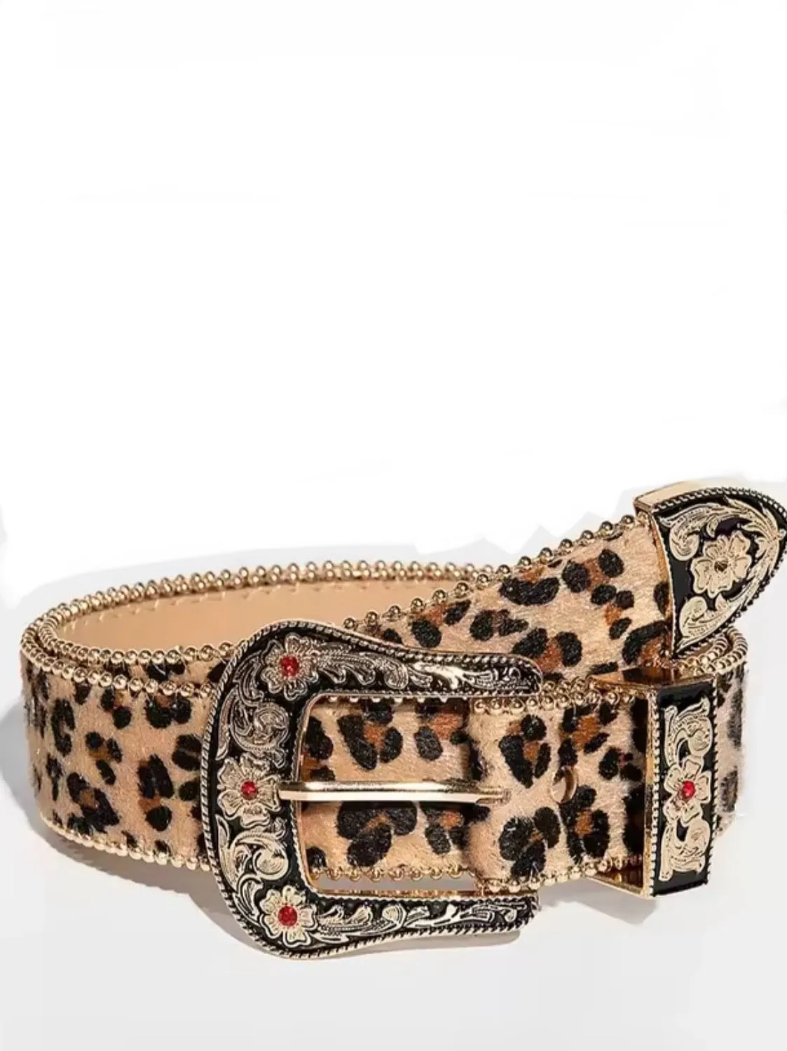 Leopard cowgirl buckle boho belts