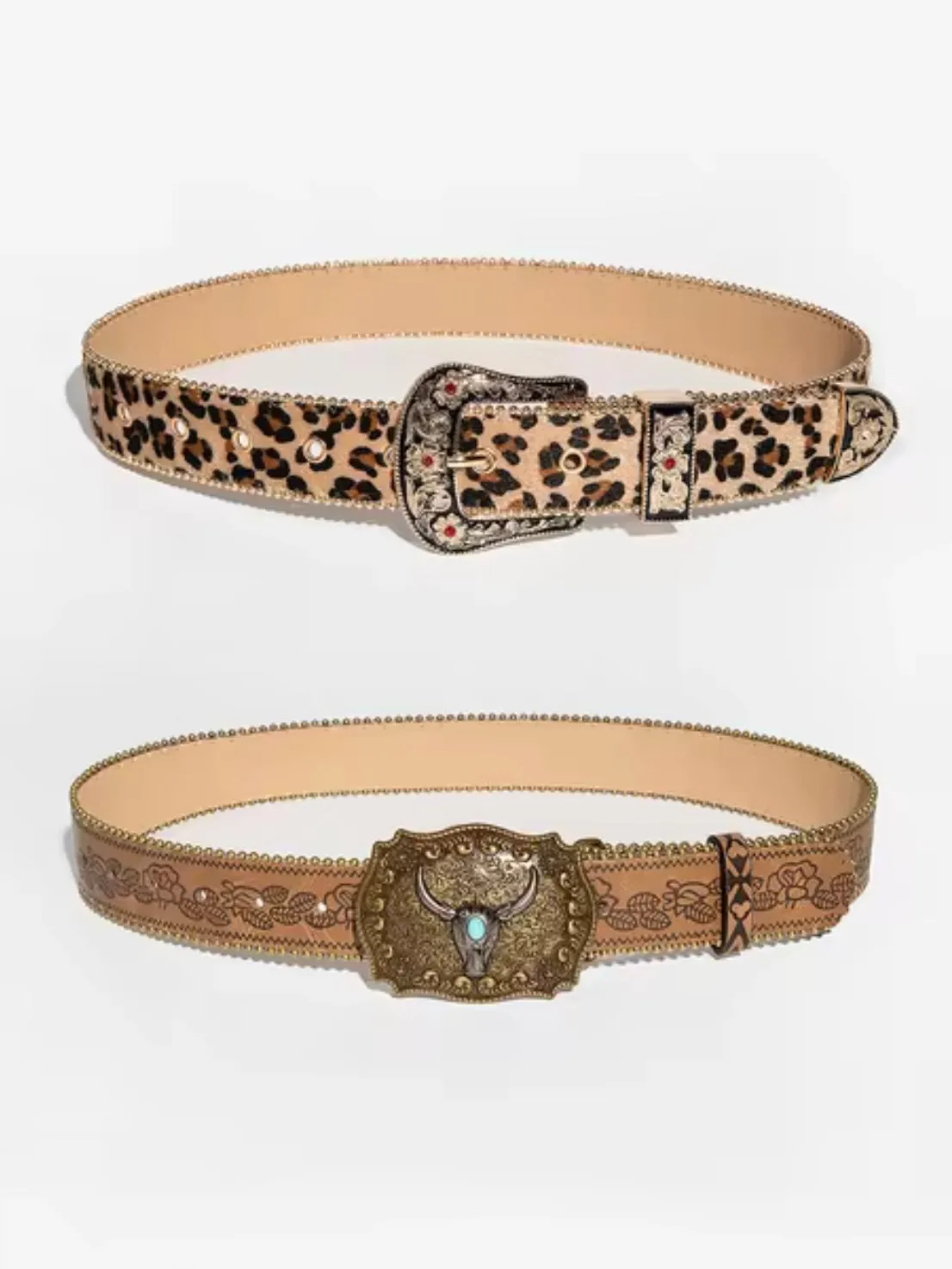 Leopard cowgirl buckle boho belts