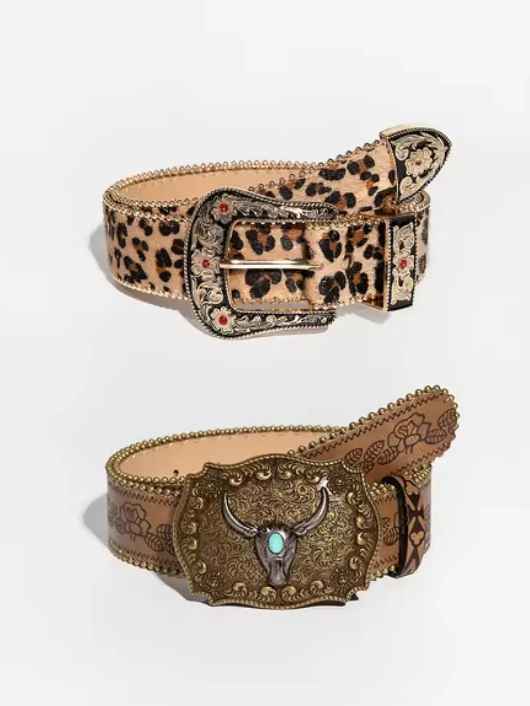 Leopard cowgirl buckle boho belts