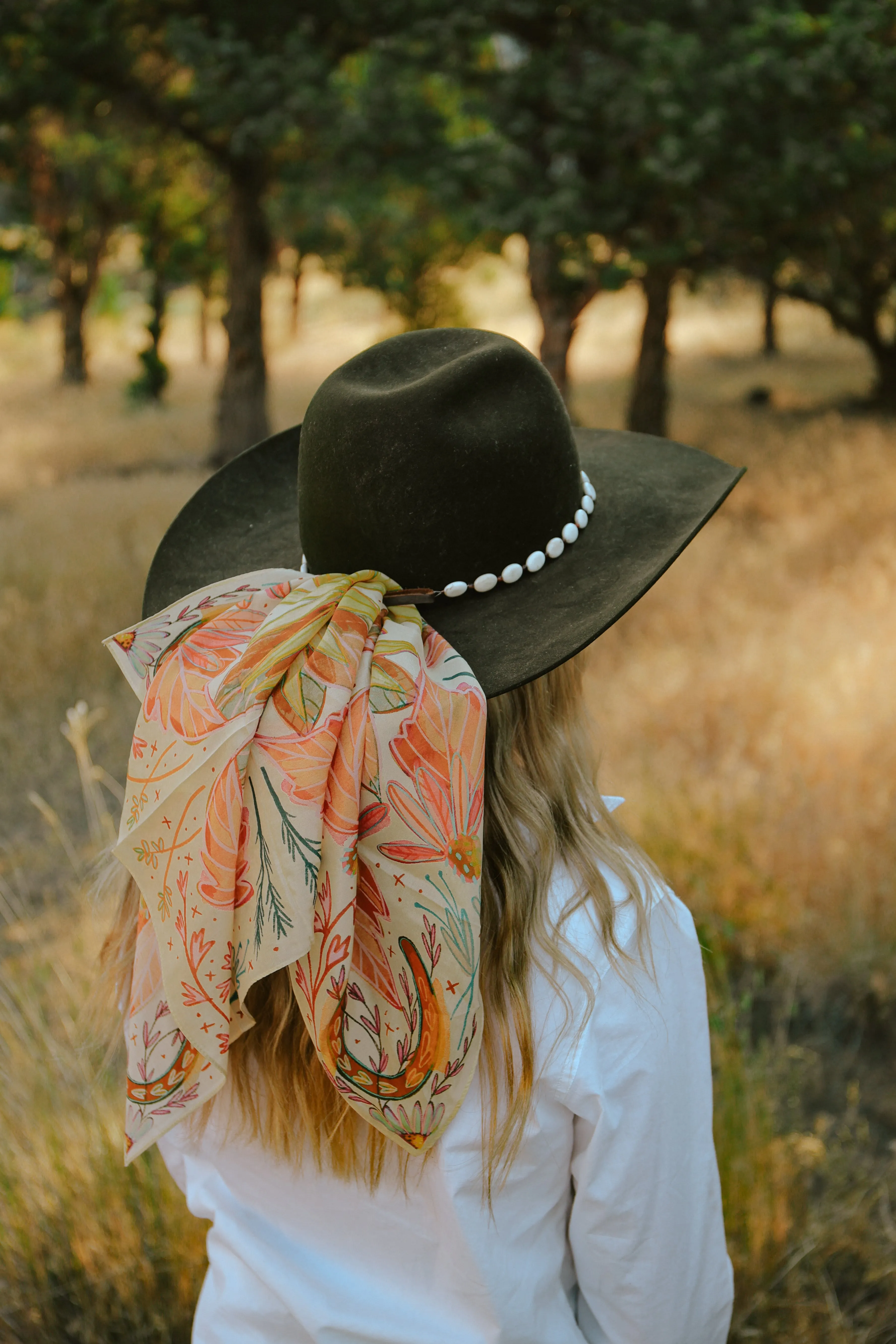 Lucky Wildflowers Vibrant Western Cowgirl Silk Wild Rag Scarf