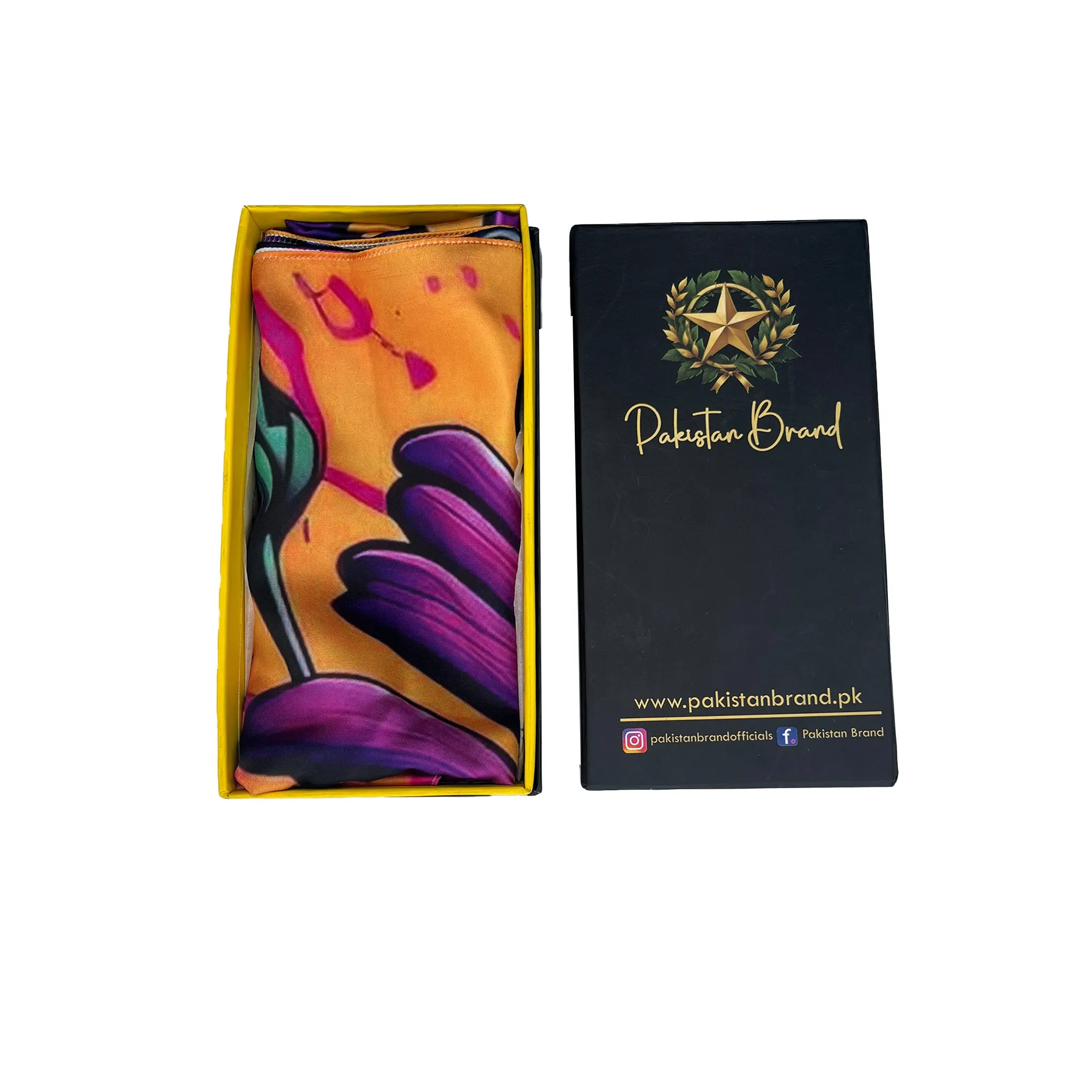 PREMIUM LUXURY PRINTED WOMEN HIJAB SCARF DUPATTA - YELLOW & PURPLE FLORAL