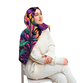 PREMIUM LUXURY PRINTED WOMEN HIJAB SCARF DUPATTA - YELLOW & PURPLE FLORAL