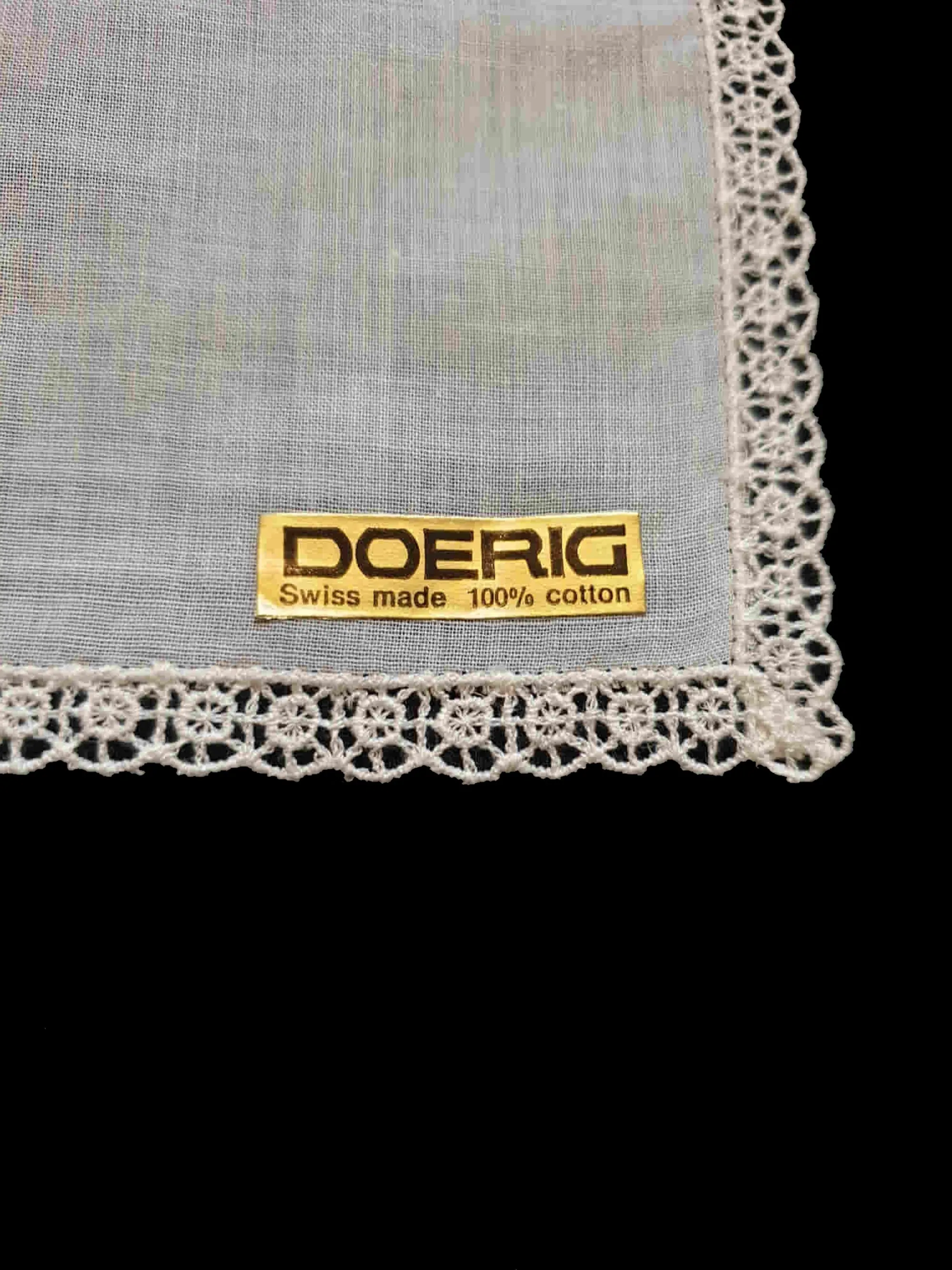 Swiss Lace Edged Handkerchief - Doerig - New Old Stock