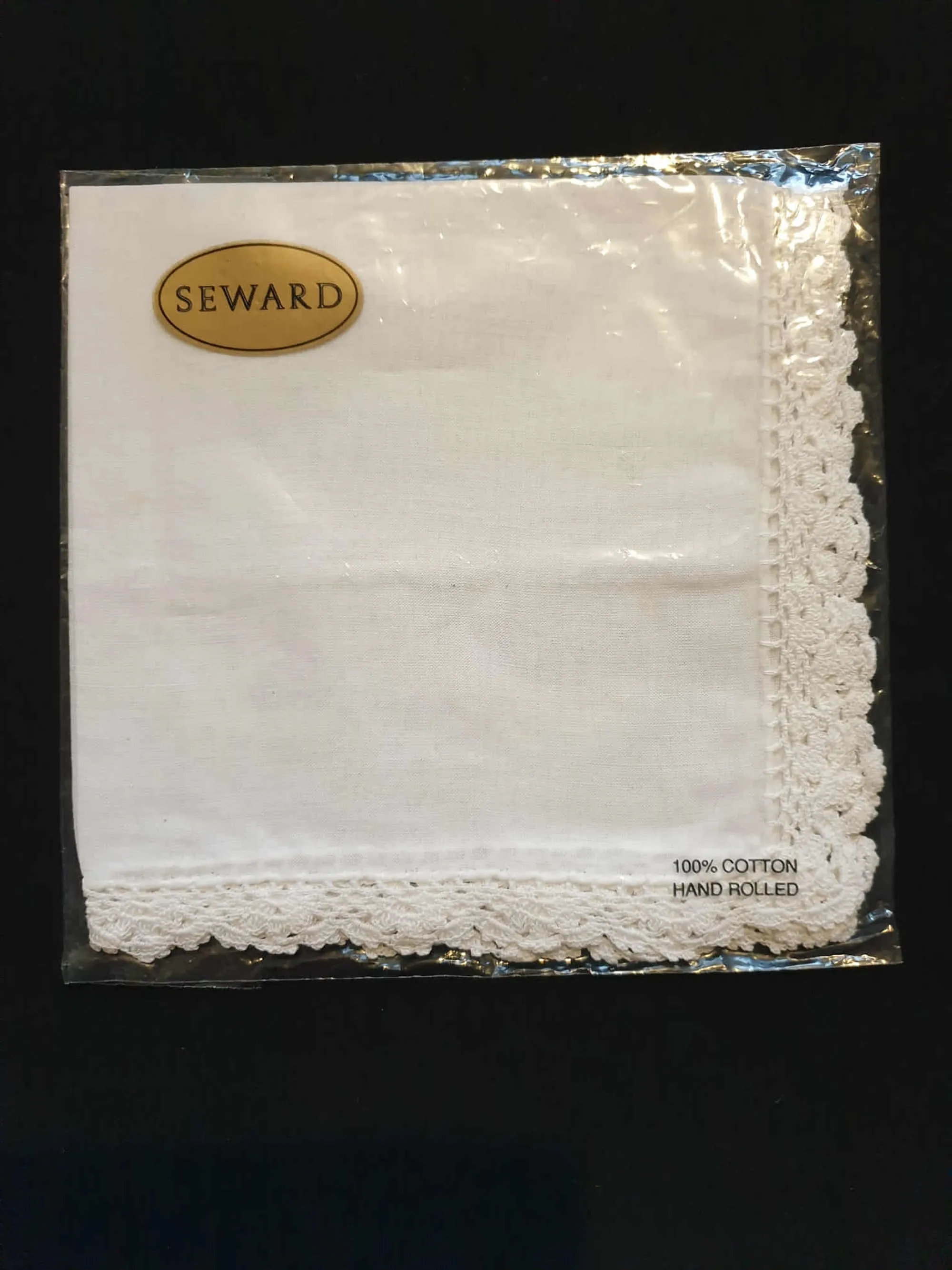 Vintage Large Crochet Edged Handkerchief - Seward - New Old Stock