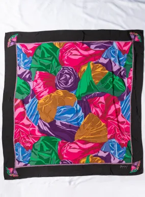 Vintage Vibrant Abstract Print Black Border Silk Scarf