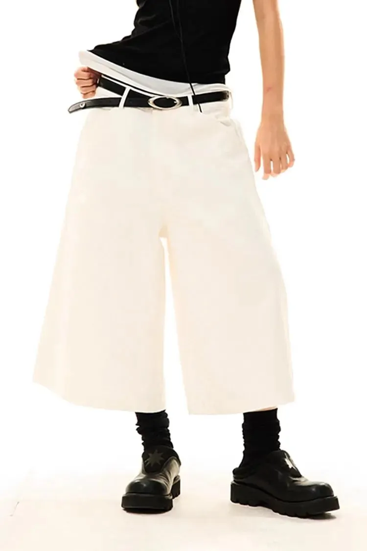 White Causal Relaxed Straight Leg Jorts