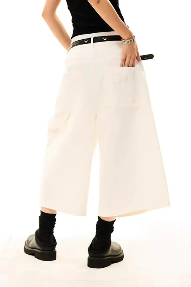 White Causal Relaxed Straight Leg Jorts