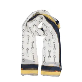 Women’s Chain Print Silk-Like Lightweight Scarf with Border